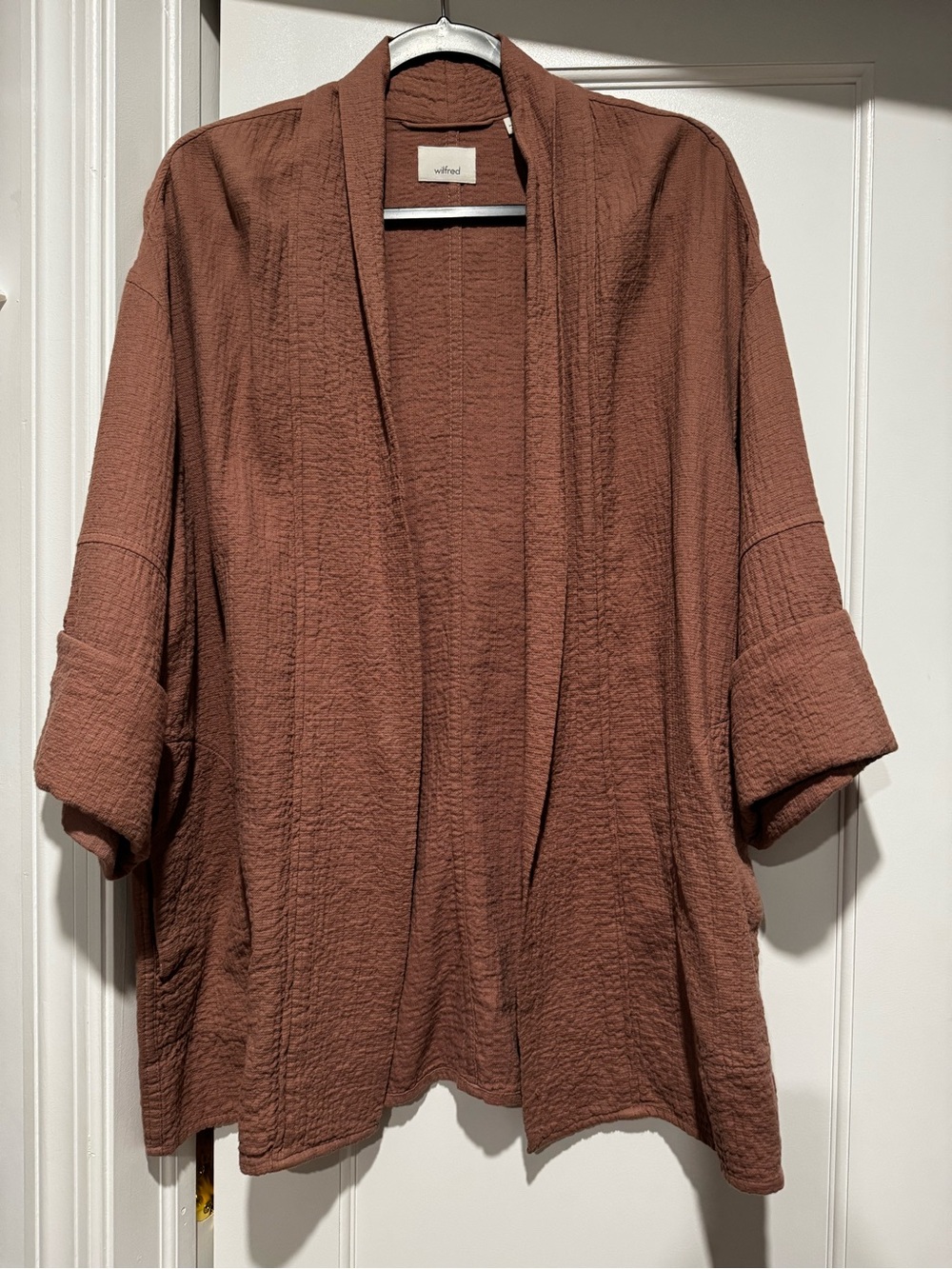 Aritzia Wilfred Lenglen Cotton Gauze Kimono Cardigan Jacket Brown Rust Blush Lg - Picture 2 of 6